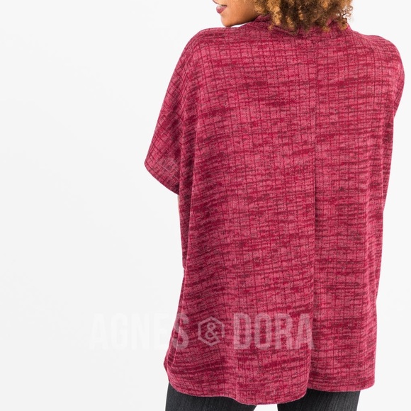 Agnes&Dora Turtle Neck Poncho Heather Burgundy - Picture 4 of 5